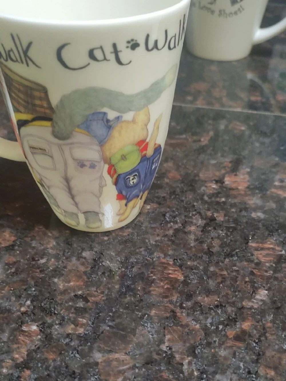 Cat Walk Ceramic Mug - Yellow & Cream Cat Design